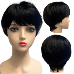 Peruca curta com franja unissex orgânica lisa repicada - Perucas & Laces LIONSWIG