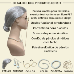Kit peruca vovozinha idosa coque óculos colar pulseira - loja online