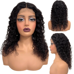 Peruca humana front lace 4x4 cacheada ondulada castanha 50cm