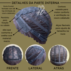 Peruca longa ondulada com franja wig fibra premium 65cm