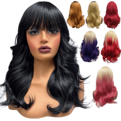 Peruca ondulada com franja orgânica baby liss fibra premium