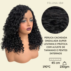 Peruca cacheada média ondulada 45cm encaracolada organica na internet