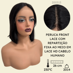 Peruca humana preta natural curta lace ao meio long bob - comprar online