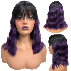 Peruca curta média c/ franja orgânica 30cm ondulada cores - comprar online