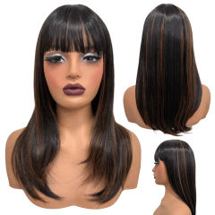 Peruca lisa repicada com franja 45cm orgânica premium