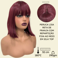 Peruca marsala lisa curta com franja orgânica 32cm long bob - comprar online