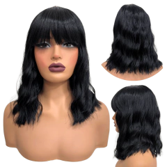 Peruca curta média c/ franja orgânica 30cm ondulada cores - comprar online