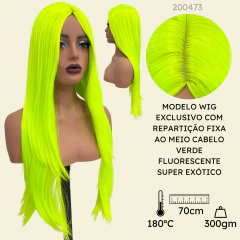 Peruca verde neon amarela lisa com divisão ao meio 70cm - comprar online