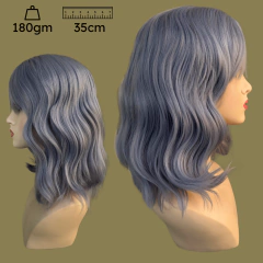 Imagem do Peruca curta médio lisa ondulada roxa lilás franja kawai