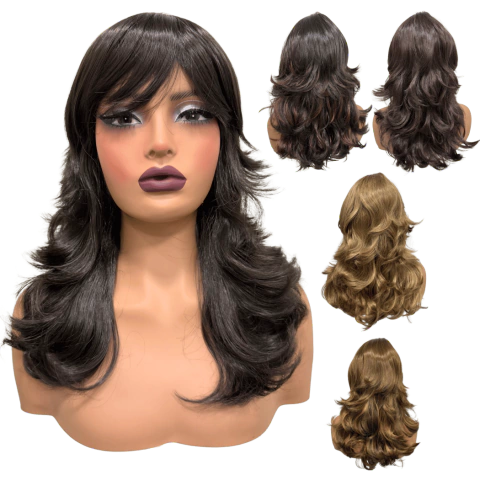 Peruca lisa super repicada com franja 40cm kanekalon premium