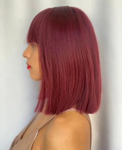 Peruca marsala lisa curta com franja orgânica 32cm long bob - loja online