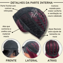 Peruca lisa marsala vermelha preta média com franja 40cm na internet