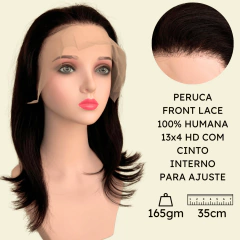 Peruca humana long bob front lace 13x4 HD preta natural
Foto de perfil mostrando acabamento e detalhes do produto