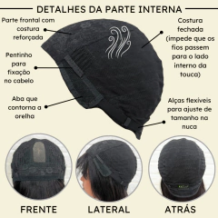 Peruca humana curta bob franja 25cm com lace no topo natural - Perucas & Laces LIONSWIG