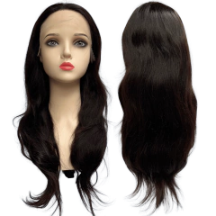 Peruca front lace HD humana ondulada castanho escuro 55cm