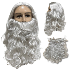 Peruca papai noel cinza com barba longa lorde mago idoso