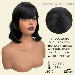 Peruca curta c/ franja ondulada ombre orgânica premium 25cm na internet