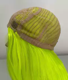 Peruca verde neon amarela lisa com divisão ao meio 70cm na internet