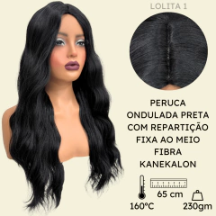 Peruca ondulada longa repartição fixa ao meio 65cm kanekalon na internet
