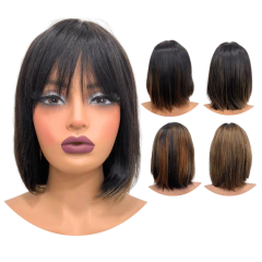 Peruca humana curta bob franja 25cm com lace no topo natural
