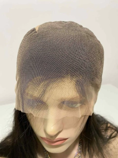 Peruca 100% full lace humana lisa castanho escuro 75cm 180% - comprar online