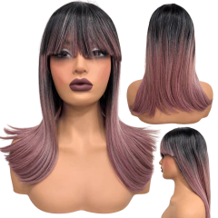 Peruca lisa ombre hair preto franja roxo lilás cosplay 40cm