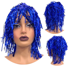 Peruca metalizada festa fantasia carnaval franja colorida - loja online