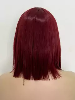 Peruca marsala lisa curta com franja orgânica 32cm long bob na internet