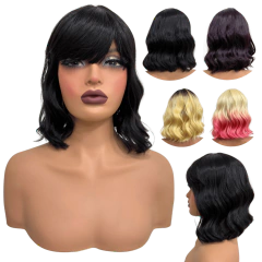 Peruca curta c/ franja ondulada ombre orgânica premium 25cm