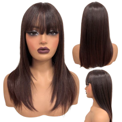 Peruca lisa repicada com franja 45cm orgânica premium