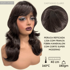 Peruca lisa super repicada com franja 40cm kanekalon premium na internet