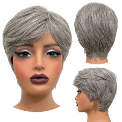 Peruca curta com franja unissex orgânica lisa repicada - Perucas & Laces LIONSWIG