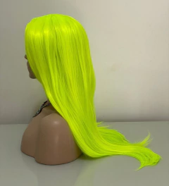 Peruca verde neon amarela lisa com divisão ao meio 70cm - loja online