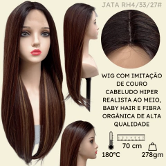 Peruca lisa longa repicada repartição fixa ao meio lace wig - loja online