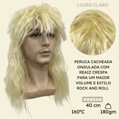 Imagem do Peruca rock heavy metal anos 60 70 80 ondulada volumosa friz