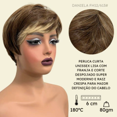 Peruca curta com franja unissex orgânica lisa repicada - loja online