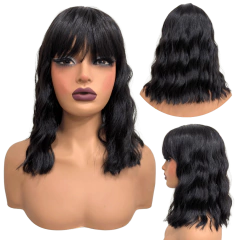 Peruca curta média c/ franja orgânica 30cm ondulada cores - loja online