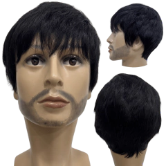 Peruca curta preta masculina cabelo humano liso unissex