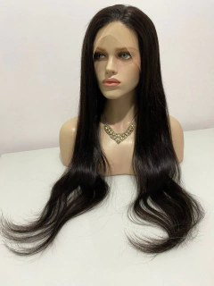 Peruca 100% full lace humana lisa castanho escuro 75cm 180% - comprar online