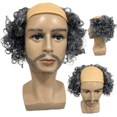 Peruca com careca do vovô idoso cacheada branca e grisalha