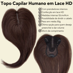Imagem do Prótese capilar humana HD Lace topo com tic-tac prendedores