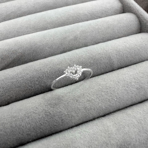 Anel coração cravejado prata 925 legítima