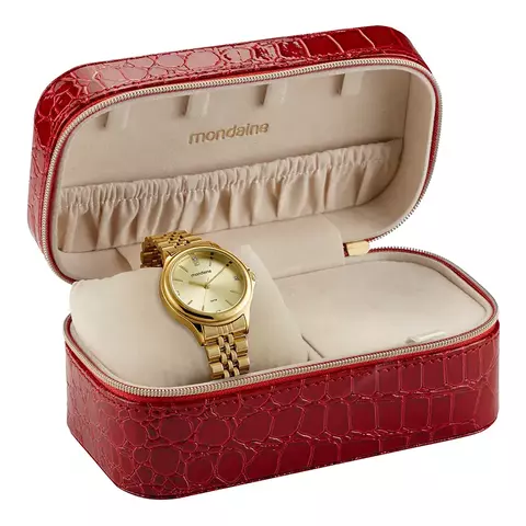 Kit Relógio Mondaine Feminino Dourado 99759LPMVDE1