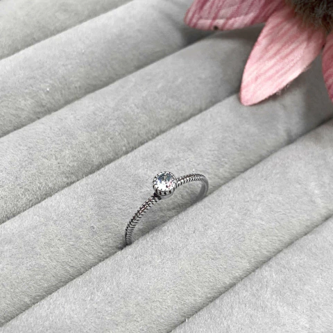 Anel env solitário bolinha cristal prata 925 legítima