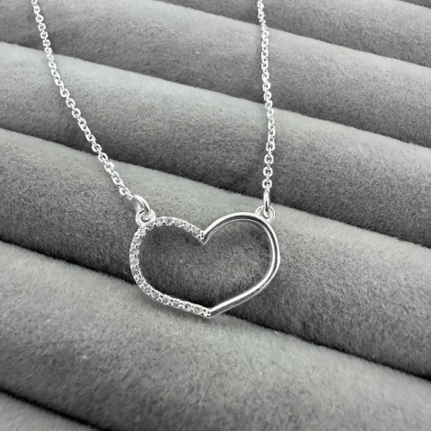 Colar coração metade cravejado cartier 45cm prata 925 legítima