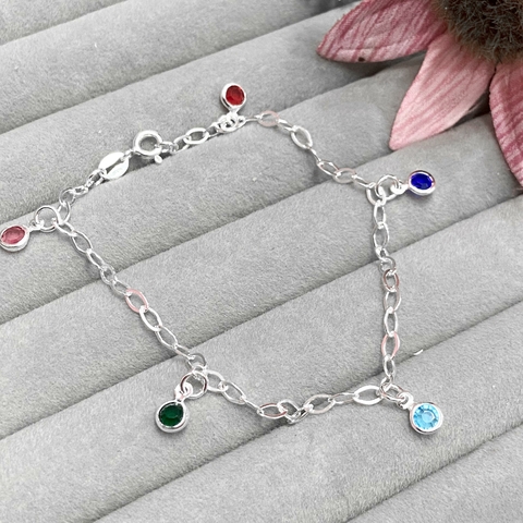 Pulseira 5 zircônias pendurada elo português 18cm prata 925 legítima