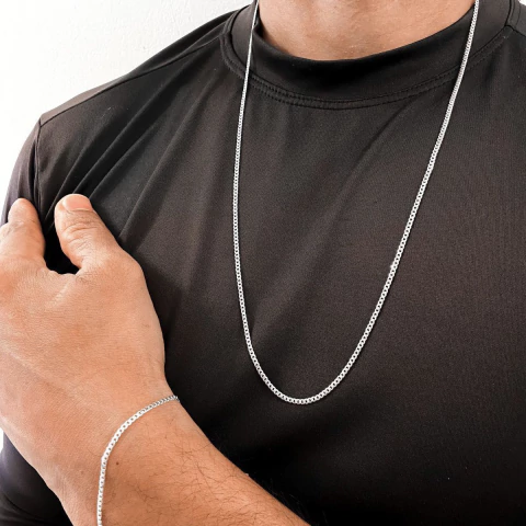 Kit Grumet escamada 2mm corrente e pulseira prata 925 maciça com garantia