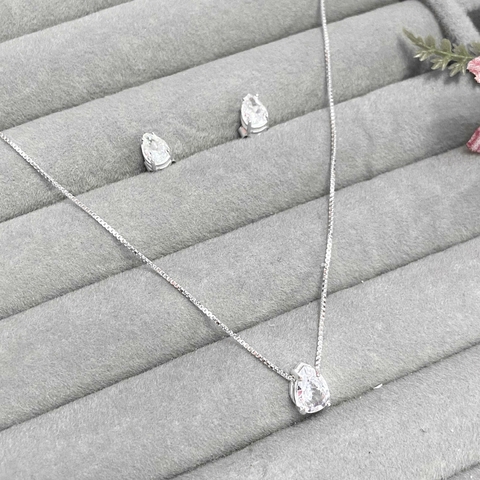Conjunto gota zircônia branco prata 925 legítima