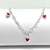 Pulseira 5 corações pendurados color vermelho prata prata 925