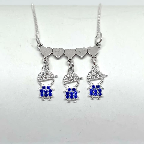 Colar canga corações 3 meninos zircônia prata 925